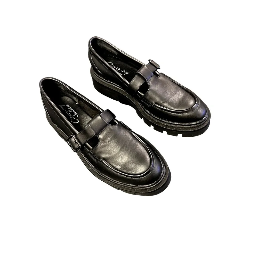 Circus NY by Sam Edelman Ivy Black T-Strap Lug Sole Loafers Womens 10 Platform